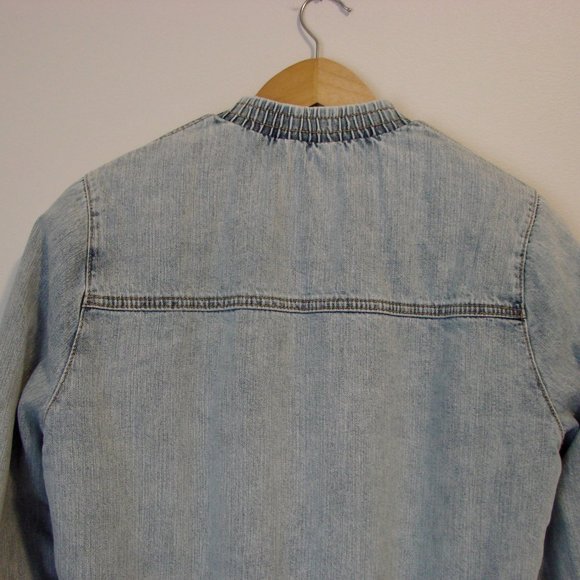 American Eagle Denim Faux Fur Lined Bomber Jacket Size Small - Picture 13 of 16